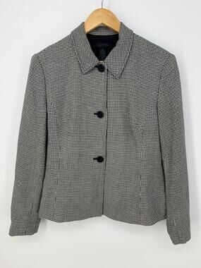 The Limited Houndstooth Button Front Blazer Size M Black White Lined Wool Blend